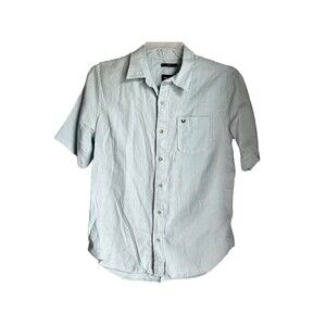 True Religion Men's Linen Slim Fit Blue Collared Short Sleeve Button Up Size M